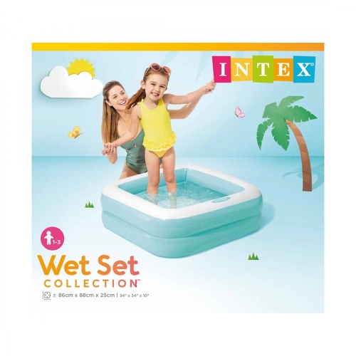  Надувной детский бассейн INTEX Play Box - голубой 86 х 86 х 25 см, артикул 57100