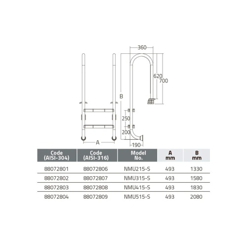Лестница для бассейна Emaux NMU515-S 5 ступеней, арт. 88076604